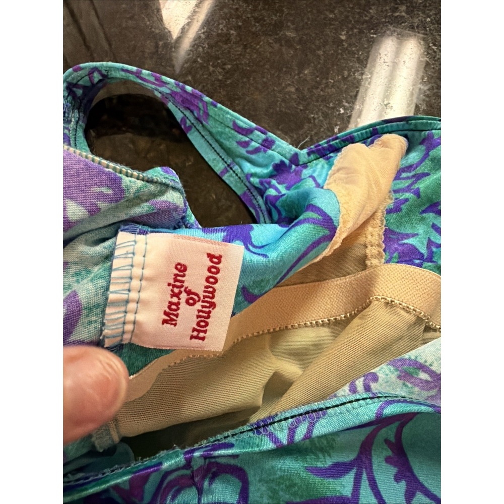 Maxine Of Hollywood Swimsuit One Piece Ruched Slimming Sz 6/8 Blue Floral Modest - Picture 7 of 12